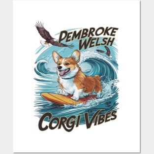 Pembroke Welsh Corgi Surfer Tackles Epic Wave Posters and Art